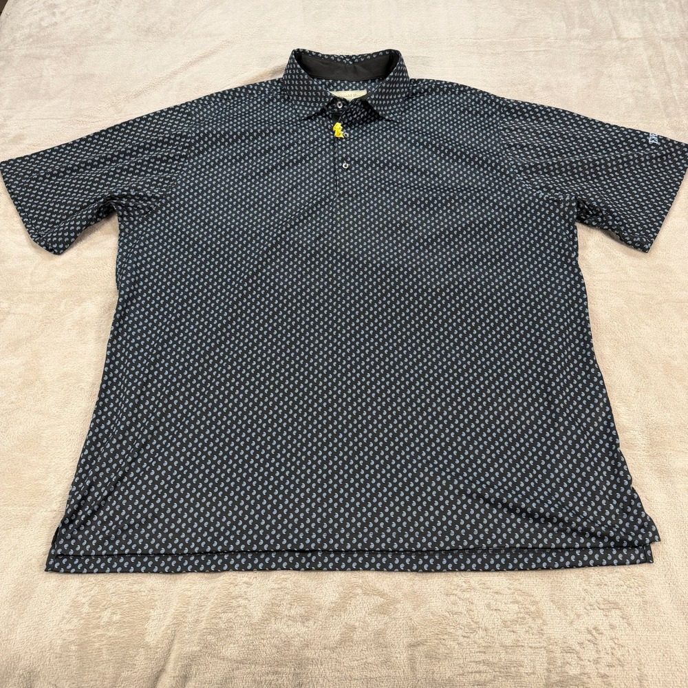 Donald Ross Evergreen Mens XXL Black Blue Paisley Golf Polo Shirt Short Sleeve